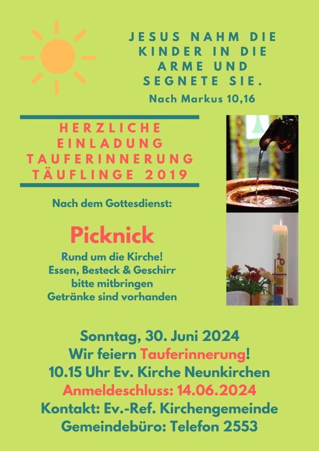Tauferinnerung für die Kinder des Jahrgangs 2019 mit Pfarrer M. Schreiber & Jugendreferentin A.-K. Klein